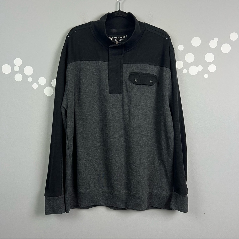 Marc Ecko Cut & Sew 2XL Quarter Zip Pullover Sweater Gray Black Cotton Blend